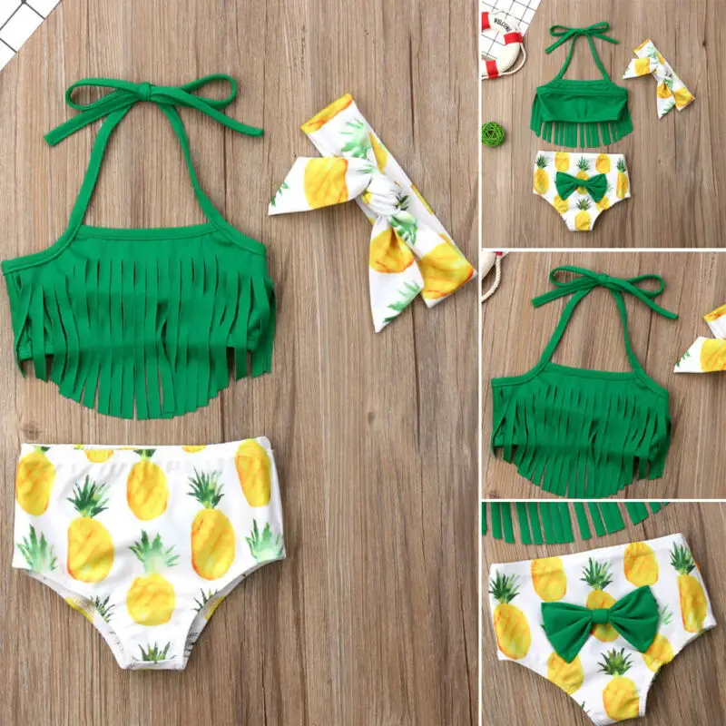 Bikini de verano para ni&ntilde;a, traje de ba&ntilde;o con borlas, ropa de playa-1