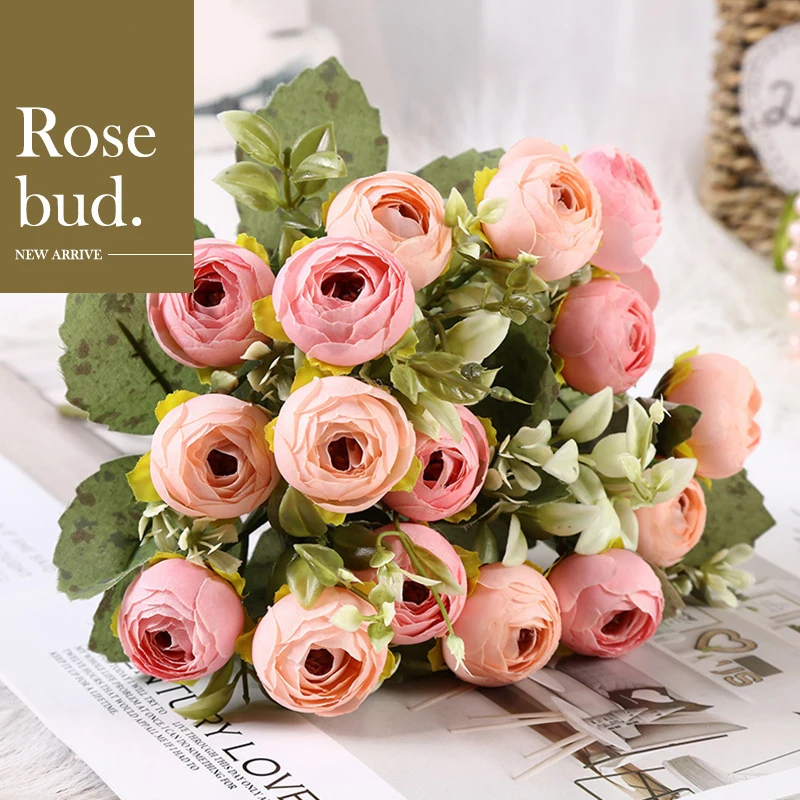 

Artificial Flowers Silk Tea Rose Flowers 6 Head 5 Small Algae Bouquet Wedding Home Retro Fake Flower Party Vintage Decoration