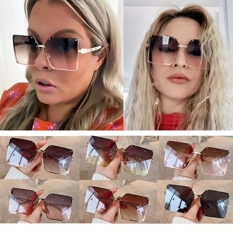 

Солнцезащитные очки женские квадратные, с заклепками, градиентные, оправа с цепочкой