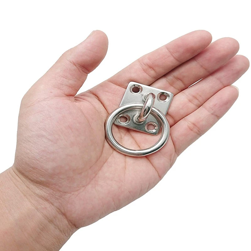 

4 Pcs 304 Stainless Steel Ceiling Hook Pad Eye Plate with Ring Marine Hardware Staple Hook Loop Screws Mount