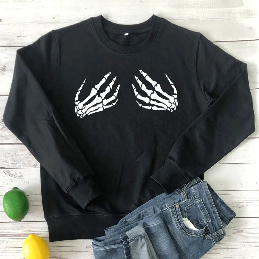 Готическая Толстовка с принтом в виде черепа большого размера 4XL Женская Черная