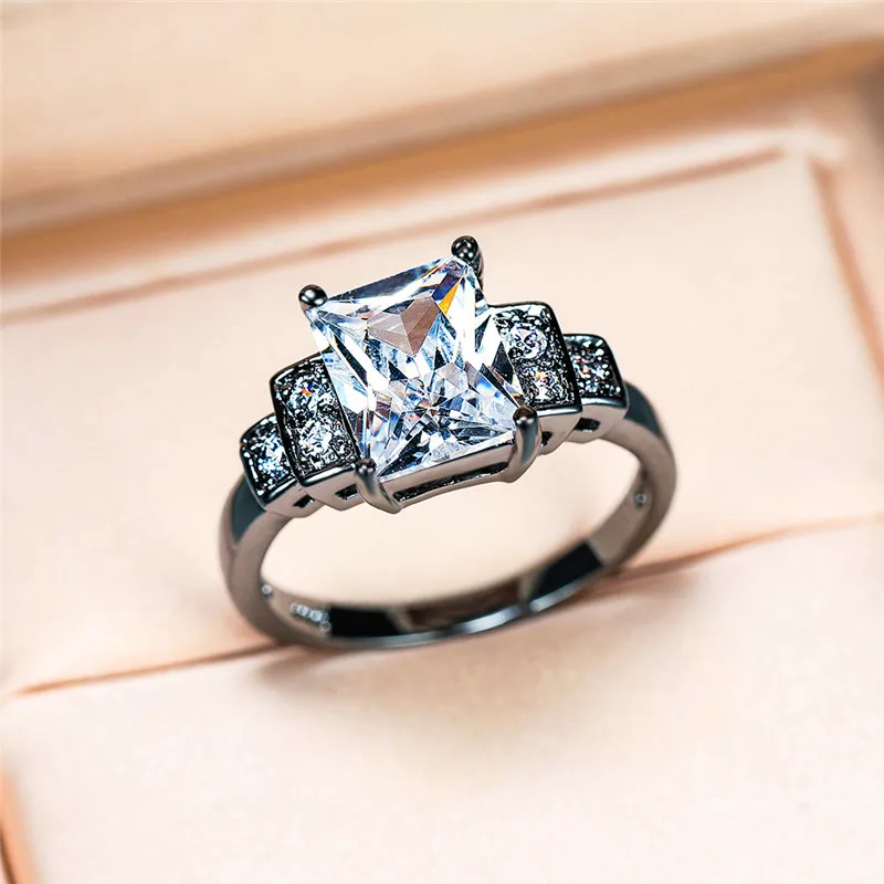 Роскошное женское кольцо из белого циркония винтажное обручальное черного