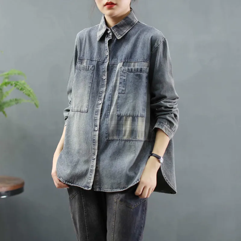 

Max LuLu 2020 Autumn Korean Fashion Style Clothes Ladies Gothic Tops And Blouses Denim Plaid Shirts Womens Vintage Streetwear