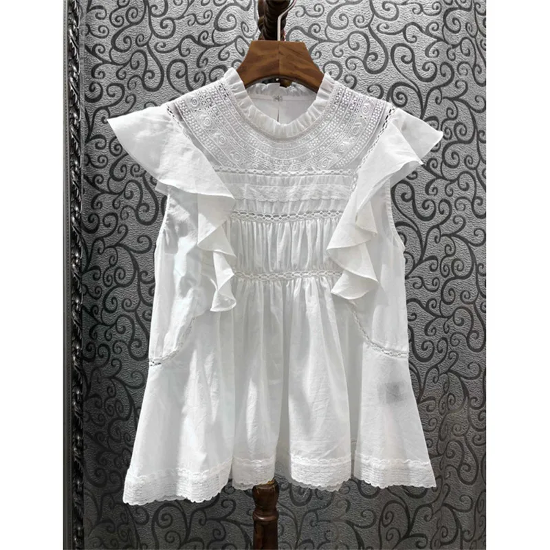 Женская кружевная ажурная блузка черная/белая Повседневная Милая рубашка с