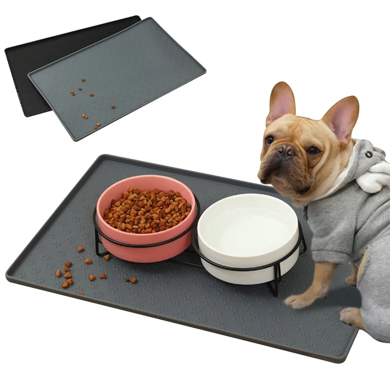 

Pet Supplies Silicone Prevent Food From Falling Out of Dog Bowl Mat Anti-skid Spill Black and Gray Waterproof Cat Fooder Cushion