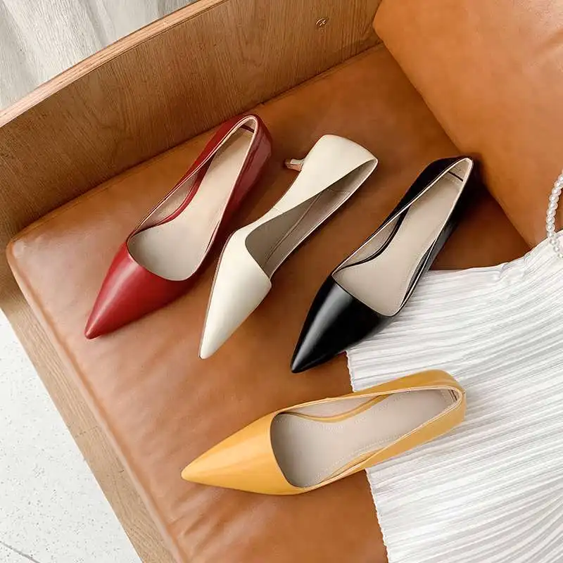 

Krazing Pot 2021 spring new arrival genuine leather pointed toe med heel four colors beauty lady dating modern women pumps L72