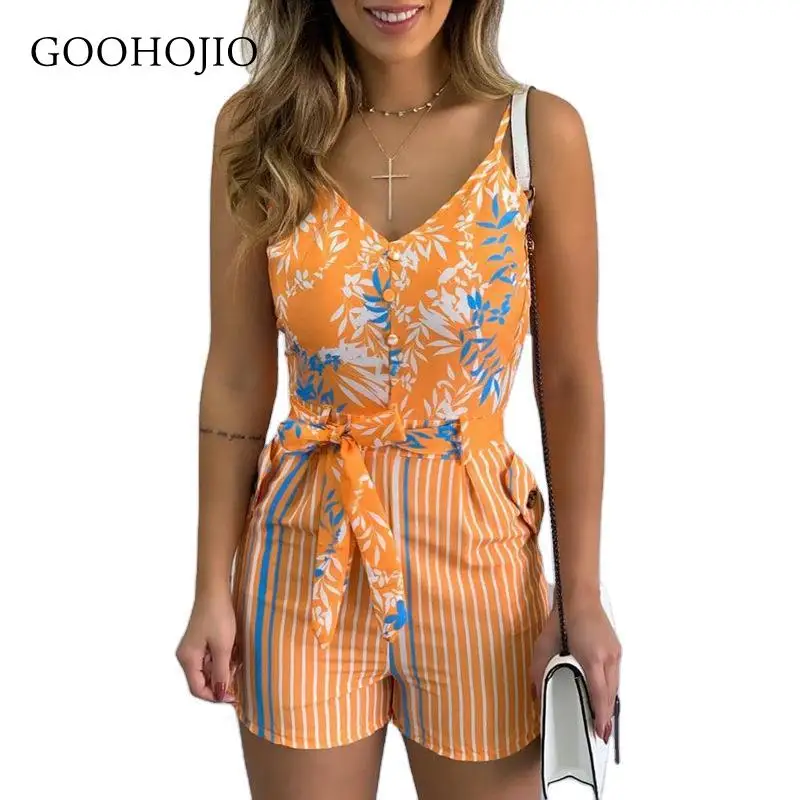 

GOOHOJIO 2021 Spring Autumn New Streetwear Casual Rompers Womens Jumpsuit for Ladies Sleeveless High Waist One Piece Suit Women