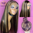 Topnormantic хайлайтер цветные 13x 4 кружевные передние парики для женщин Remy индийские человеческие волосы шелковистый прямой парик предварительно выщипанная линия волос