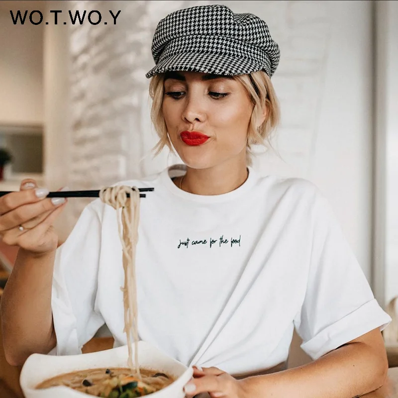 WOTWOY Забавные футболки с буквенным принтом женские летние однотонные хлопковые