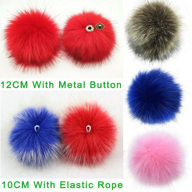 

10 12cm False Hairball Hat Ball Pom Pom DIY Ball Wholesale Cap Accessories Multicolor Faux Fox Fur PomPom with Buckle Wholesale