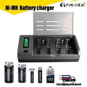 palo 4 slots lcd display smart fast battery charger for nimh nicd 1 2v aa aaa c d size or 9v rechargeable battery quick charger free global shipping