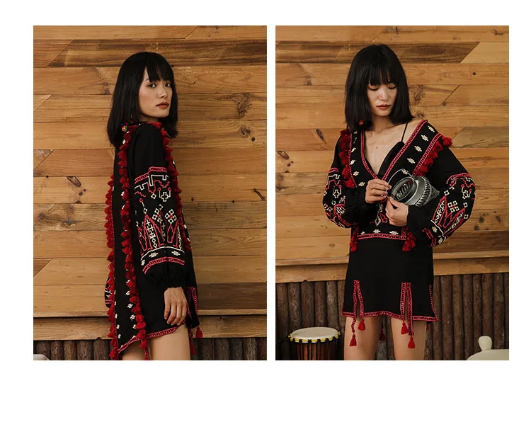 Boho Inspird женская блузка рубашка Ретро Народная украинская вышивка блузки в богемном стиле бахрома с кисточками Топ с длинным рукавом льняные блузы