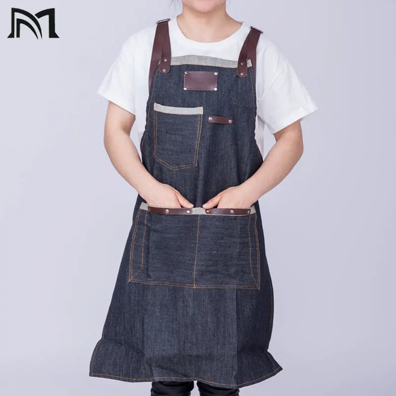 Кухонный Фартук из денима с регулируемым хлопковым ремешком бариста домашняя