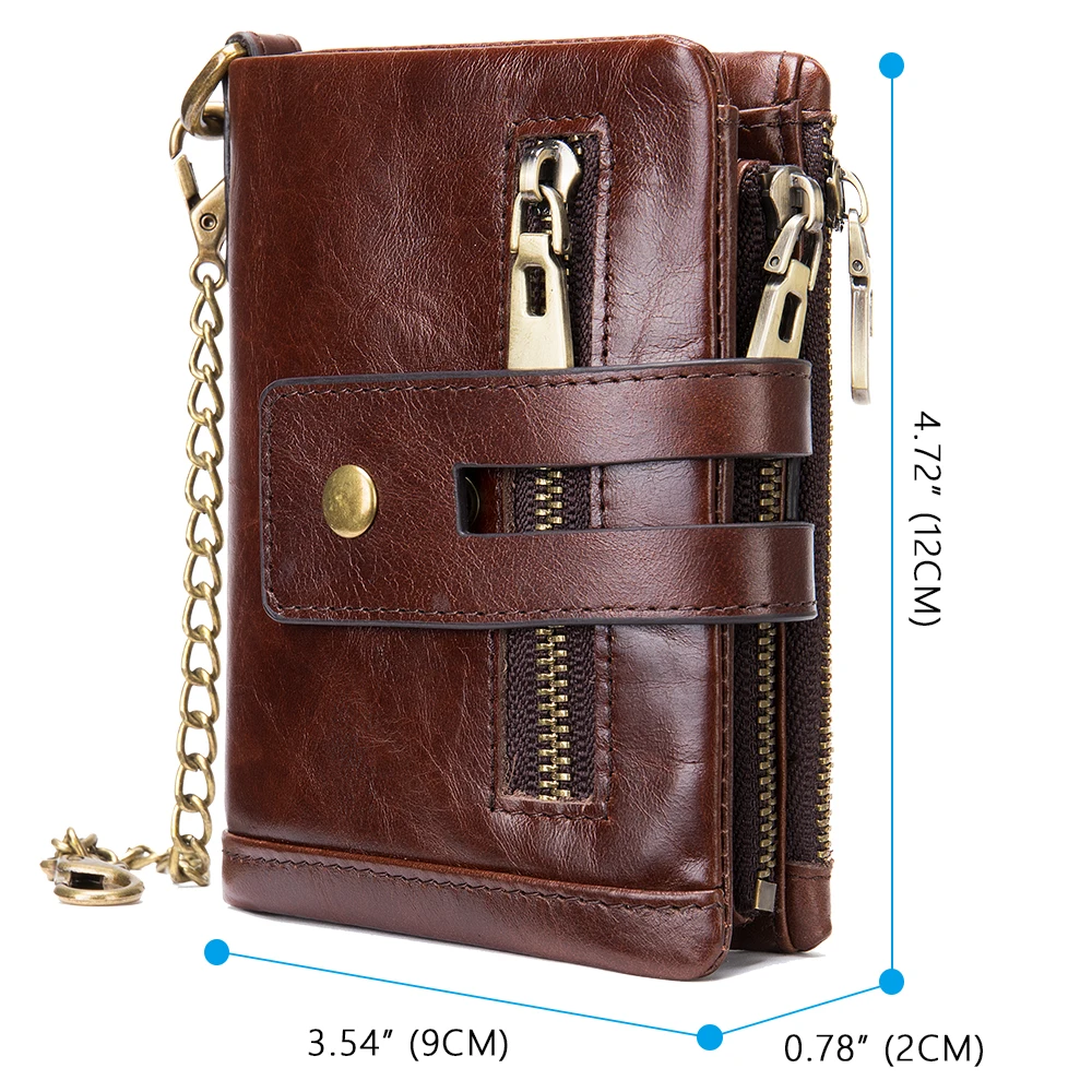 

2021 New 100% Genuine Leather Vintage Men Wallet Coin Purse Small Mini Card Holder Chain PORTFOLIO Male Walet Pocket