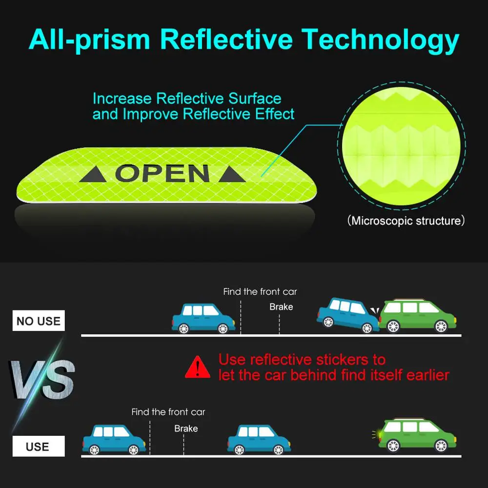 

4pcs Car Reflective Stickers Car Universal Safety Warning Mark OPEN High Door Stickers Auto Driving Safety Exterior Accessories