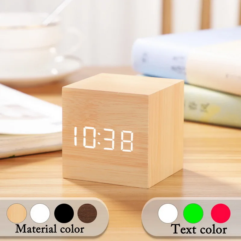 

Digital Thermometer Alarm Clock Wooden LED Backlight Voice Control Retro Glow Watch Desktop Table Luminous Clock Home Decoration