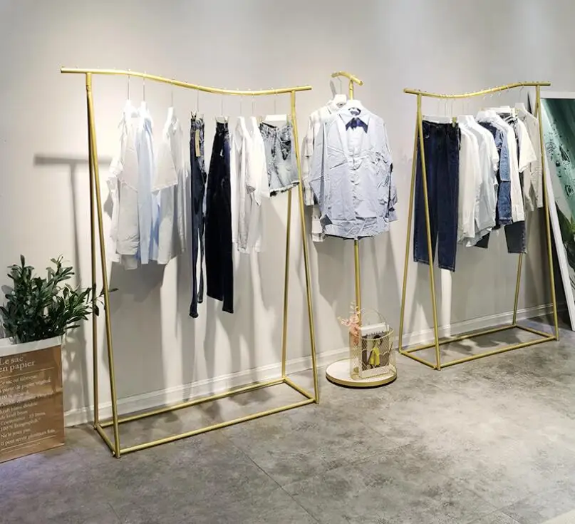 Clothes rack display rack of clothing store floor type gold shelf display rack hanging clothes shelf in Live Room