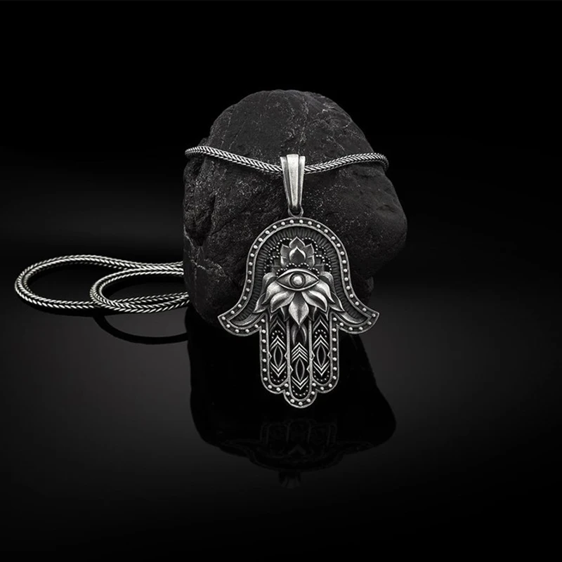 

Hand of Fatima Hamsa pendants necklaces for man evil eye pendant hip-hop Men's chain necklace Jewelry on the neck
