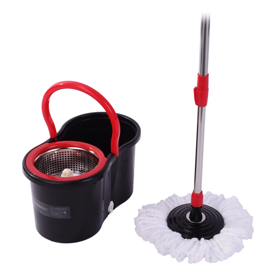 

SOKOLTEC Stainless Steel Basket Microfiber Mop Floor Cleaning Rotary Mop Hand Washing Squeeze Bucket Simple Spiral Mop Black