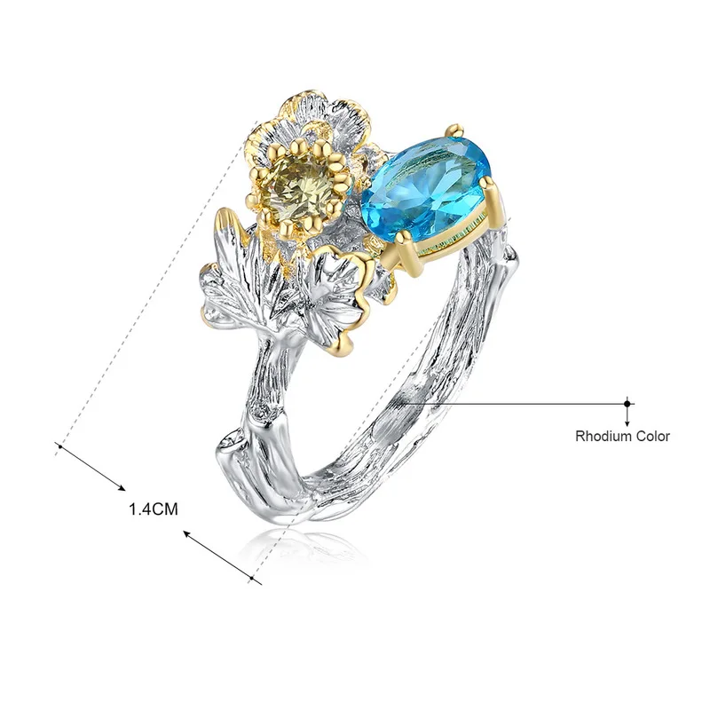 Европейское и американское родиевое кольцо с цветком из циркона женское