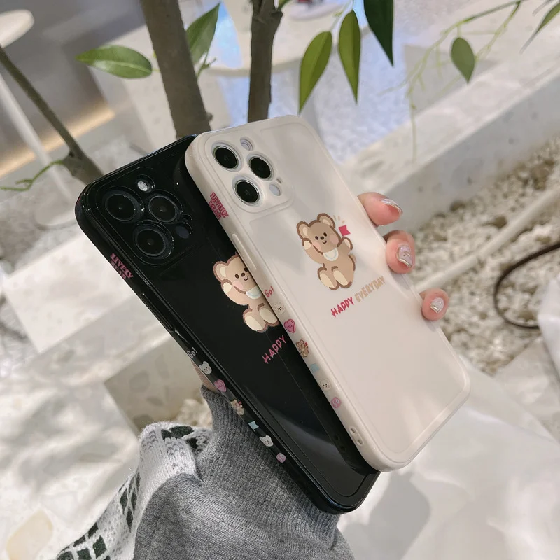 

Phone Case For iPhone 11pro max 12mini pro max 7p/8plus X/Xs Xs max XR Back Cover Phone shell Painted Soft Glue Cute New Bear