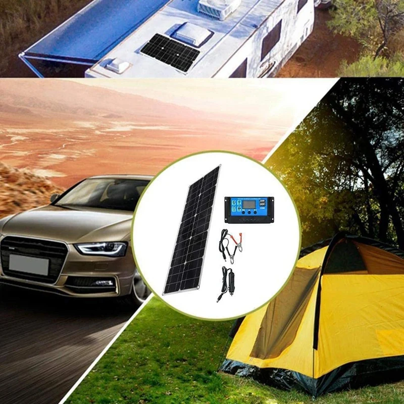 

100W Solar Panel Kit 12V Battery Charger Controller for Caravan & Boat & Dual USB Solar Panel 10A Solar Controller