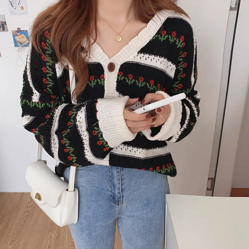 SLPBELY женский кардиган с цветочной вышивкой свитер весна-осень повседневный