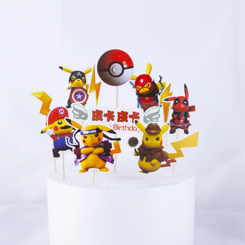 Покемон для украшения торта с днем рождения покебол Pikachu кекс вставка флаг торт