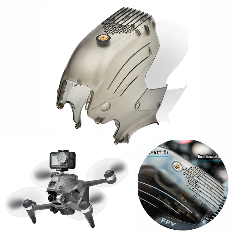Carcasa superior para Dron DJI FPV Combo, 1/4 cubiertas superiores del cuerpo con orificios de tornillo, accesorios de soporte de luz de relleno para Cámara de Acción Gopro