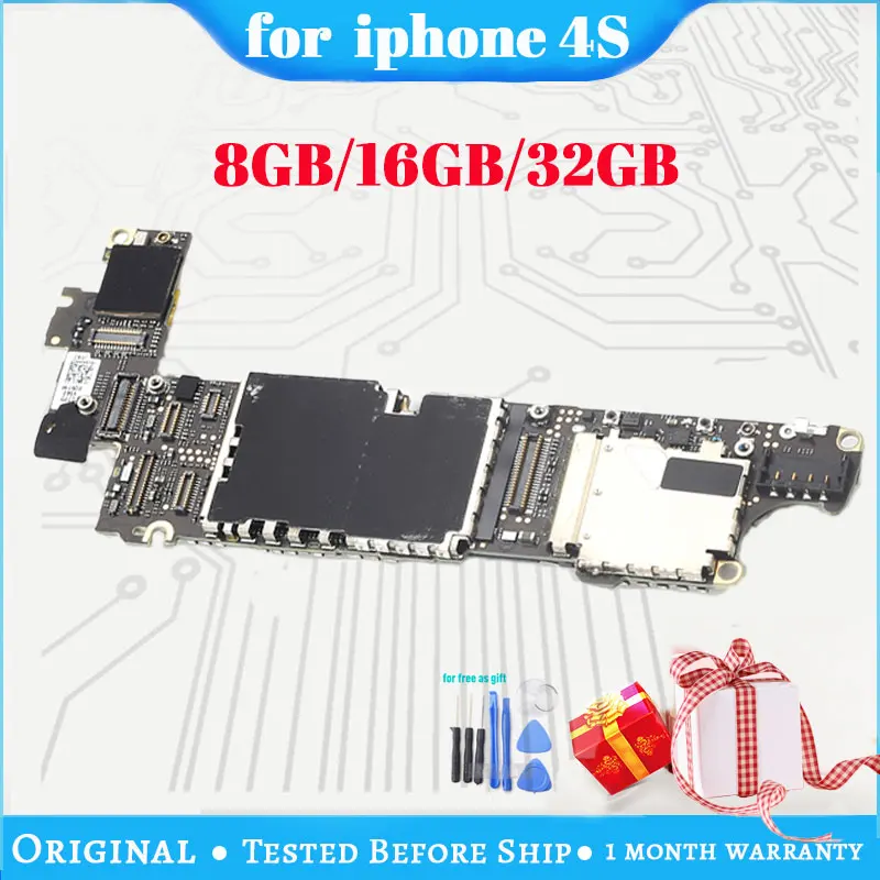 iCloud для iphone 4S материнская плата с полными чипами, оригинальная разблокированная материнская плата для iphone 4S с системой IOS, 8 ГБ 16 ГБ 32 ГБ
