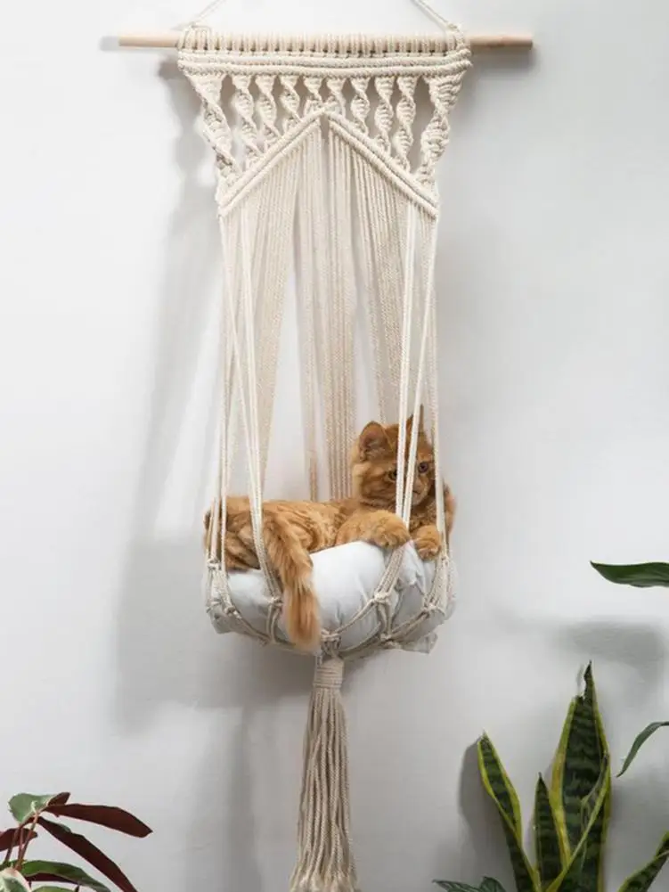 Подвесная кошачья кровать гамак плетеная ручной работы моющийся настенный для
