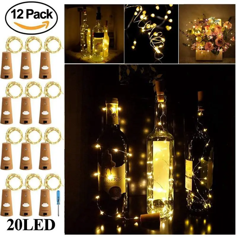Hot Cork Lights for Wine Bottle 12 Pack 6.5ft 20 LED String Glass Mason Jar Fairy Light | Лампы и освещение