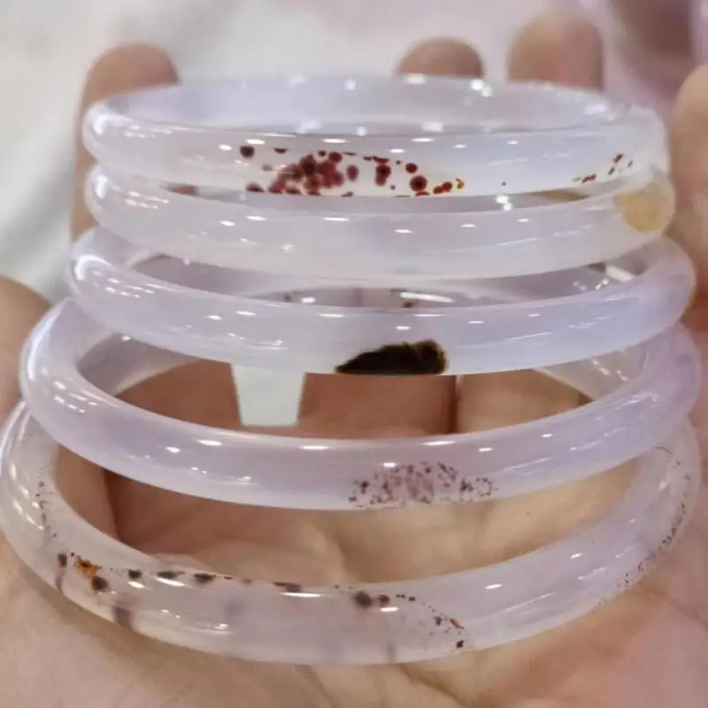 

Natural Cuff White Ice Ocean Chalcedony Round Beautiful Sweet Women Lady Charm Bangle Bracelet Luck Bangles Lady Party Gift