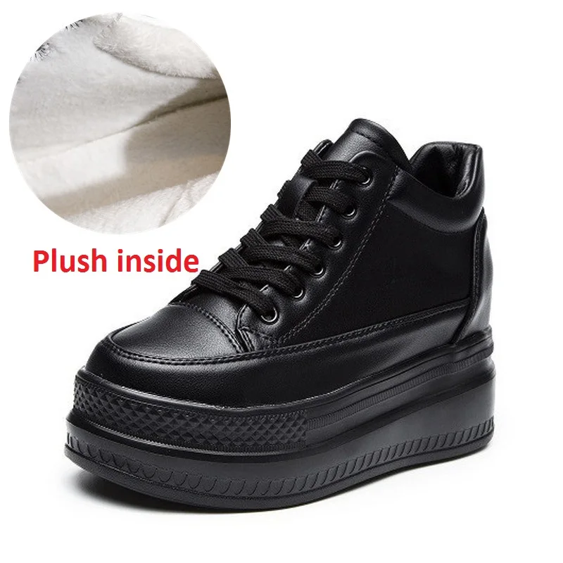 Plush inside black Женская обувь на платформе; сезон осень-зима; Новинка года; дизайнерские черные модные криперы; женская обувь на плоской подошве; обувь на толстой подошве в стиле Харадзюку - Цвет: Plush inside black