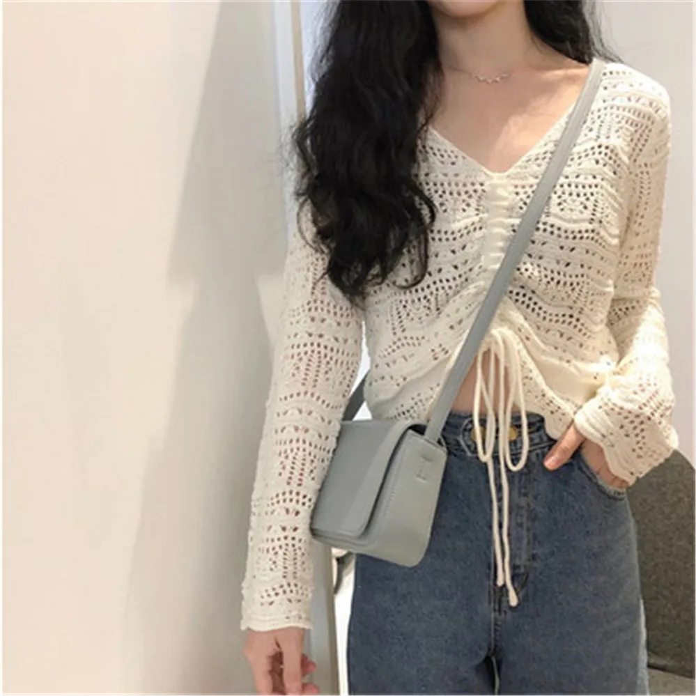 

2021 Newest Sexy Women Pullovers hollow out Tied designed sweater for girls famale pullover topwear hot selling ZY4766