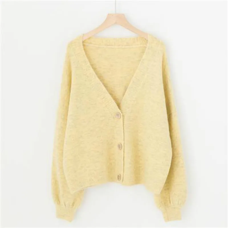 

2021 New Autumn Winter Women Warm Sweater Cardigans Solid Color V Neck Knit Cardigans Outerwear Korean Chic Tops Y114