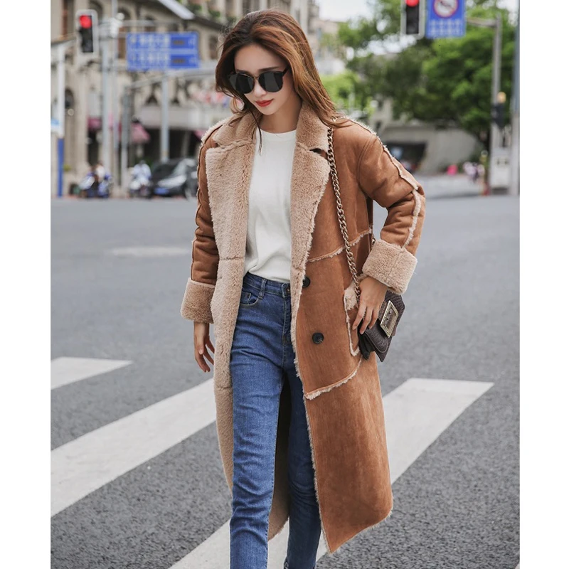 Длинное шерстяное пальто из овечьей шерсти женское Модное Элегантное свободное