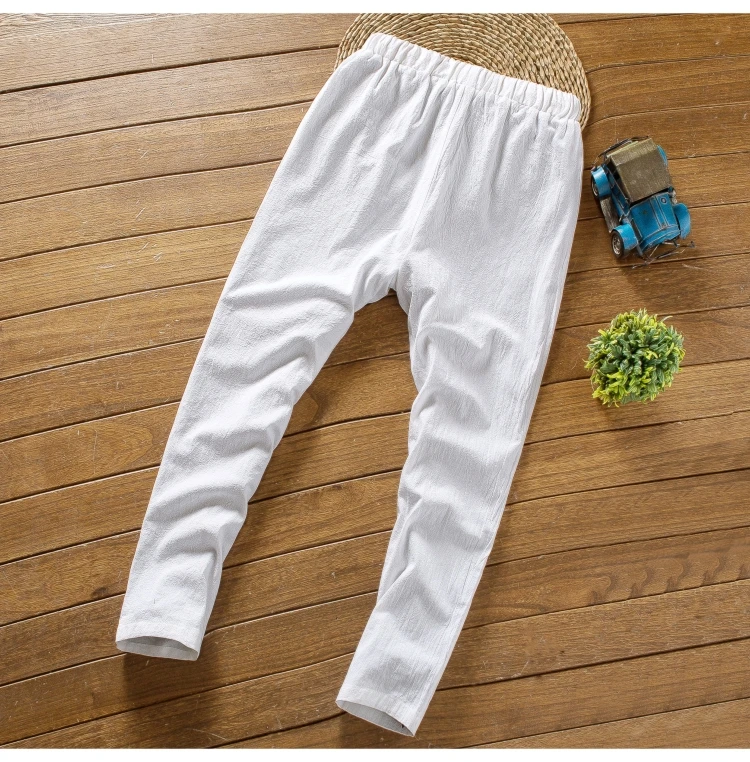 

Summer Men Sets Casual 2 Pieces T-shirt and Pant Short Sleeve Tees Ankle-length Trousers Cotton Linen Solid Clothing Big Size