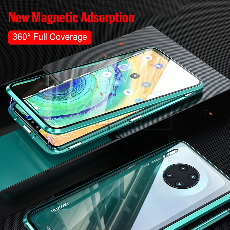 360 полная защита чехол для Huawei Mate 30 Pro Чехол Магнитный Алюминиевый металлический