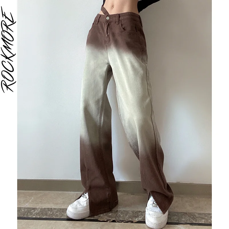 

Rockmore Vintage Tie Dye Jeans Women's Baggy Straight Cargo Pants Y2K Streetwear High Waist Harajuku Denim Trousers Casual Korea
