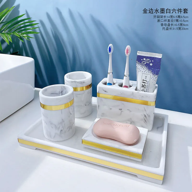 

Bathroom Set Resin Pump Soap Dispenser Dish Couple Cups White & Gold Tissue Napkin Box Wedding Gifts Presents Sanitary Ware