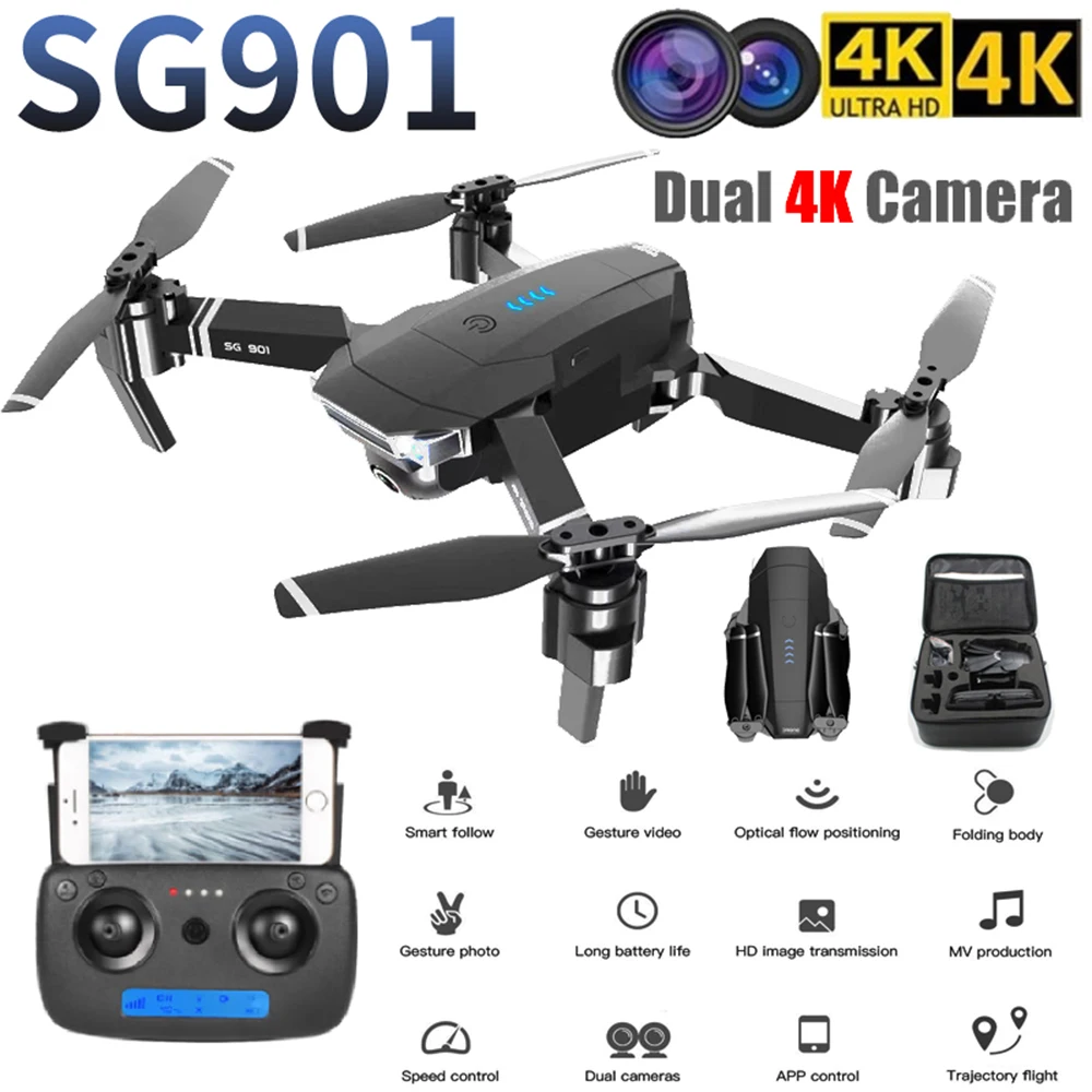 SG901 камера Дрон 4K HD Двойная складные дроны слежения за мной Квадрокоптер FPV