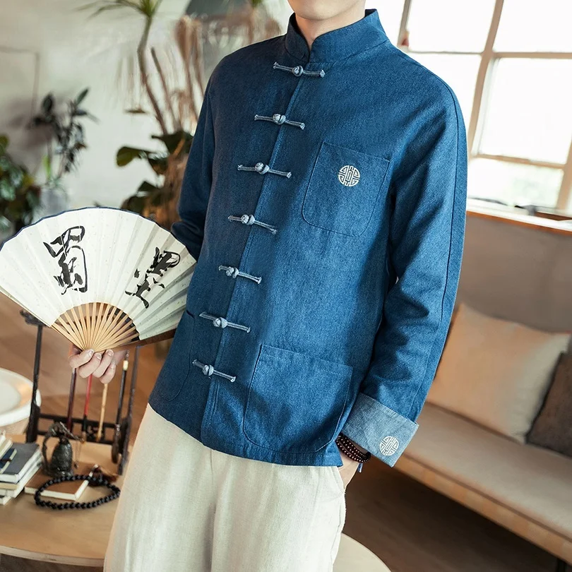 Джинсовая куртка в китайском стиле Мужская одежда джинсовая черная верхняя 2021 |
