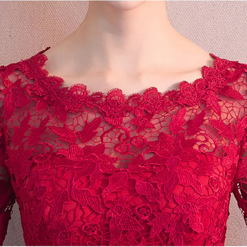 

O-Neck Party Dress Women Lace Bride Burgundy Cheongsam Flower Lady Wedding Qipao Elegant Bridesmaid Dresses wedding Gown