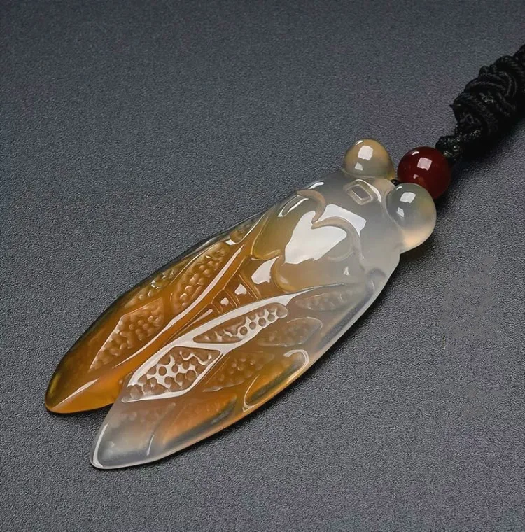 Натуральный китайский желтый белый агат нефритовый Цикада кулон ожерелье модное