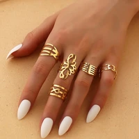 2021new vintage gold metal finger rings set for women men punk hollow out knuckle ring jewelry adjudtable open irregularity ring