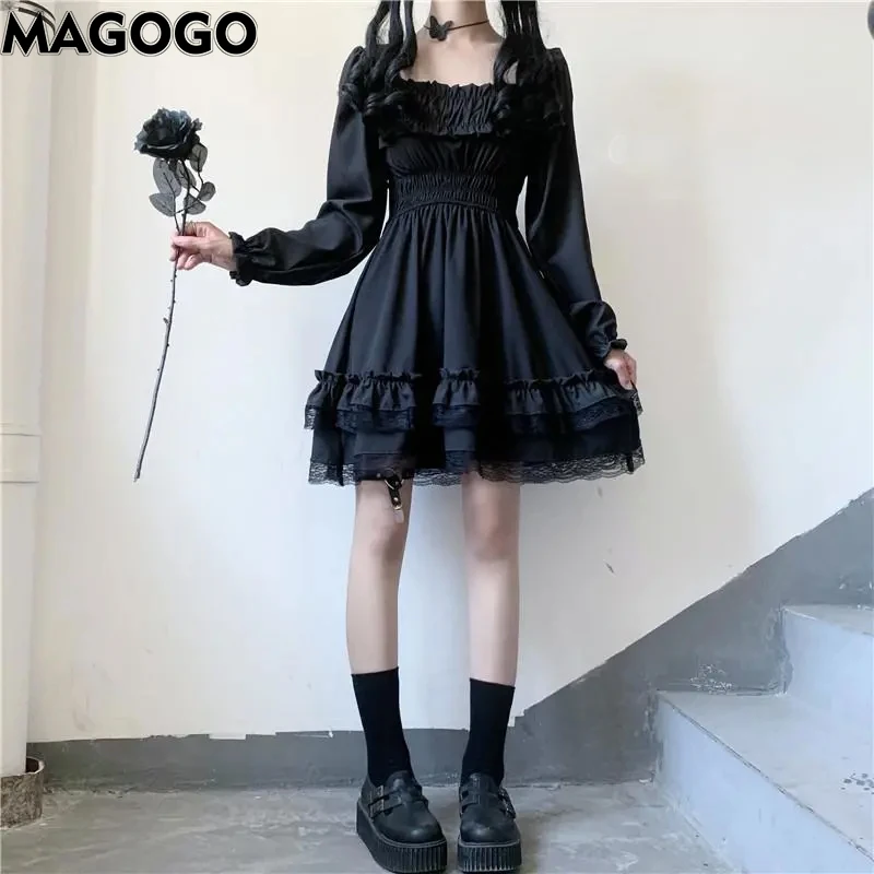 

MAGOGO Summer Puff Long Sleeve Dress Women New Fashion Casual Mini Dress Black M-3XL