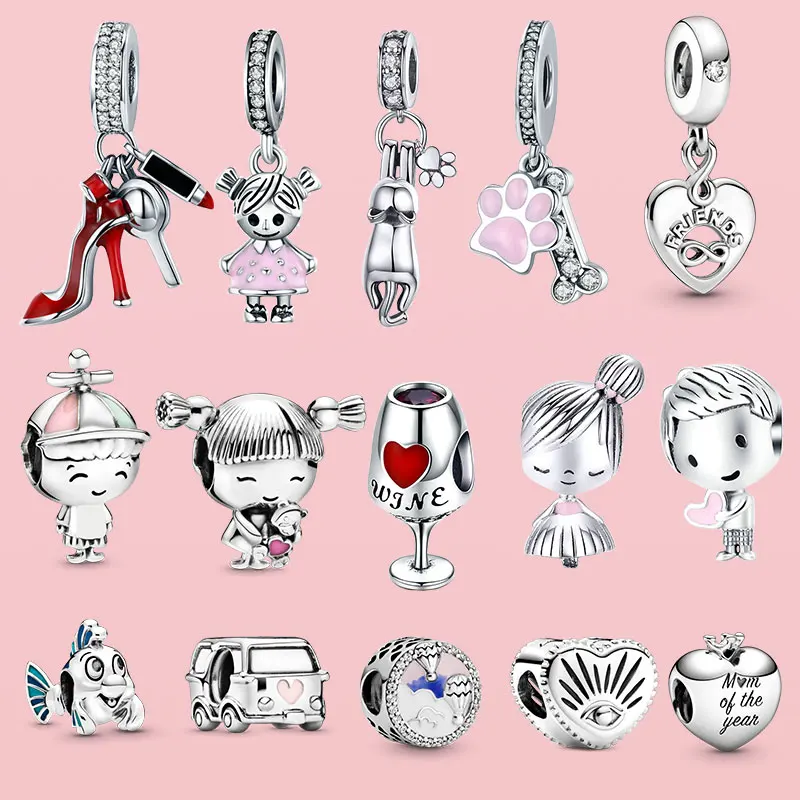 

New Arrival 925 Sterling Silver Pendant Boy Friend Glass Pet Lover Heart Heels Bead Fit Original Pandora Charms Bracelet Jewelry