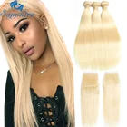 Сапфировые человеческие волосы, светпряди с застежкой пряди с застежкой, бразильские прямые волосы, 613 пряди ков с кружевной застежкой