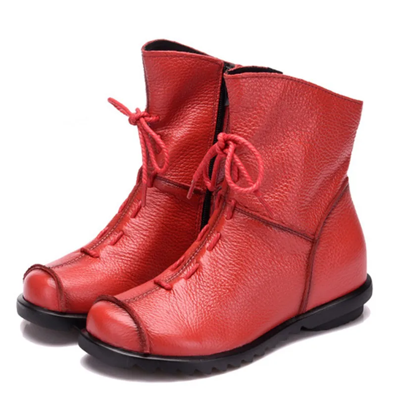 UPUPER Genuine Leather Women's Shoes Handmade Moccasins Shoes Women Booties High Quality Winter Shoes Warm Leather Ankle Boots